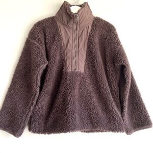 J Crew Teddy fleece sherpa half zip sweatshirt women small brown jacket pullover